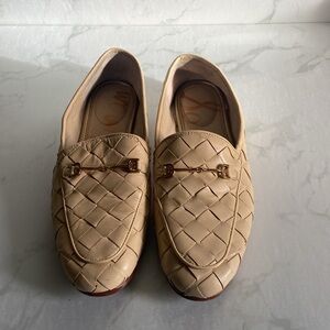 Sam Edelman Loraine Woven Bit Loafer Cream Beige Leather 9.5 Flat Women's Shoe